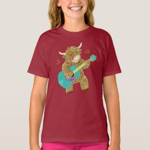 Cute Scottish Highland Cow Plays Guitar T-Shirt