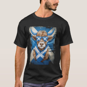 Cute Scottish Highland Cow Scotland Flag T-Shirt