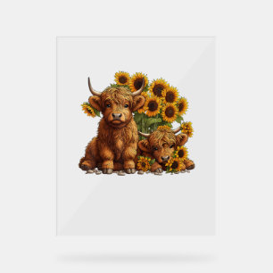 Cute Scottish Highland Cow Sunflower Mothers Day F Acrylic Sign