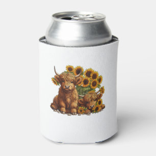 Cute Scottish Highland Cow Sunflower Mothers Day F Can Cooler