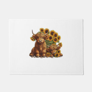 Cute Scottish Highland Cow Sunflower Mothers Day F Doormat