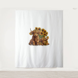 Cute Scottish Highland Cow Sunflower Mothers Day F Tapestry