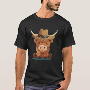 Cute Scottish Highland Cow Wear Cowboy Hat Fun Hig T-Shirt