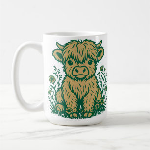 Cute Scottish Highland Cow & Wildflowers Coffee Mug