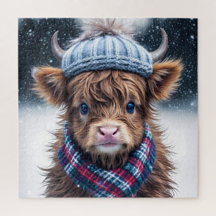 Cute Scottish Highland Cow Winter themed Coo  Jigsaw Puzzle