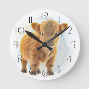 Cute Scottish Highlander Cow Round Clock