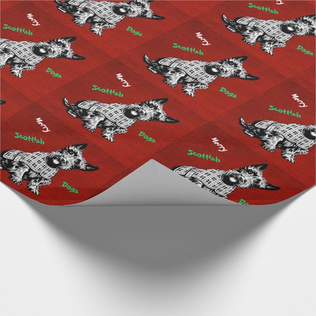 CUTE SCOTTISH TERRIER DOG, MERRY CHRISTMAS SCOTTIE WRAPPING PAPER (Corner)