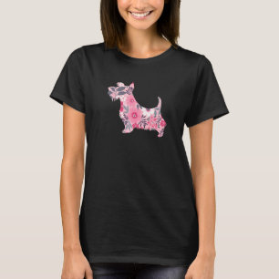 Cute Scottish Terrier Flower Floral Silhouette Dog T-Shirt