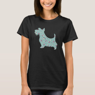 Cute Scottish Terrier Flower Floral Silhouette Dog T-Shirt