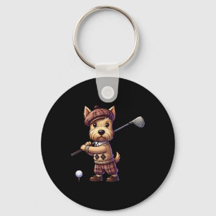 Cute Scottish Terrier Playing Golf Golfer Golfing Key Ring