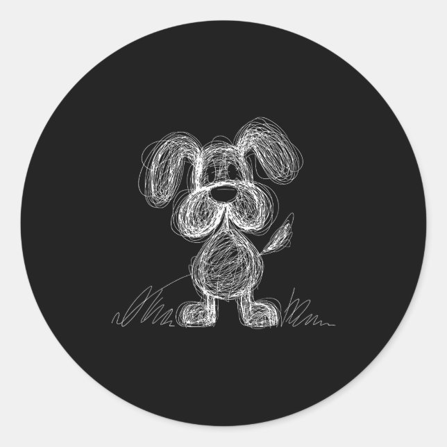 Cute scribble puppy dog doodle cartoon style  classic round sticker (Front)