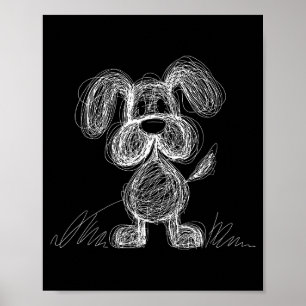 Cute scribble puppy dog doodle cartoon style poster