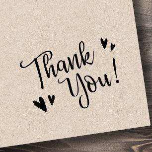 Cute script and hearts thank you rubber stamp