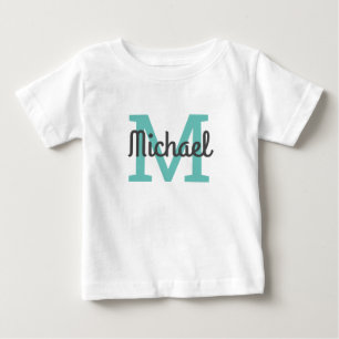 Cute Script Blue Name  Monogram Baby T-Shirt