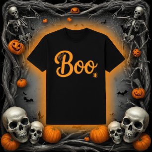 Cute Script "Boo" with Spiderweb Halloween T-Shirt