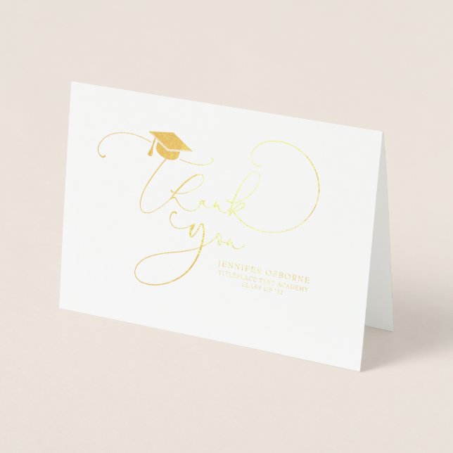 Cute Script Calligraphy Graduation Thank You Foil Card (Front)