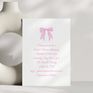 Cute Script Coquette Bow Pink Stripe Bridal Shower Invitation