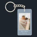 Cute Script Dusty Blue Wedding Anniversary Photo Key Ring<br><div class="desc">Cute Script Dusty Blue Wedding Photo key chain with your image and text of choice to give as a weeding keepsake or wedding memory to family or friends.</div>