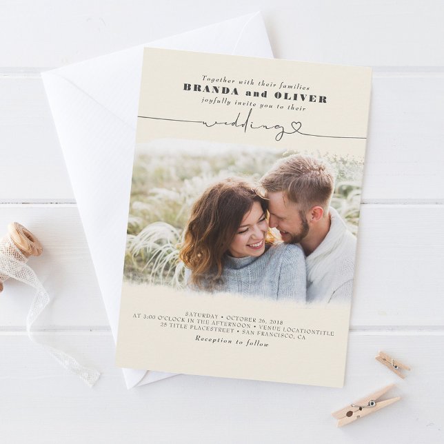 Cute Script Elegant Photo Overlay Ivory Wedding Invitation (Creator Uploaded)