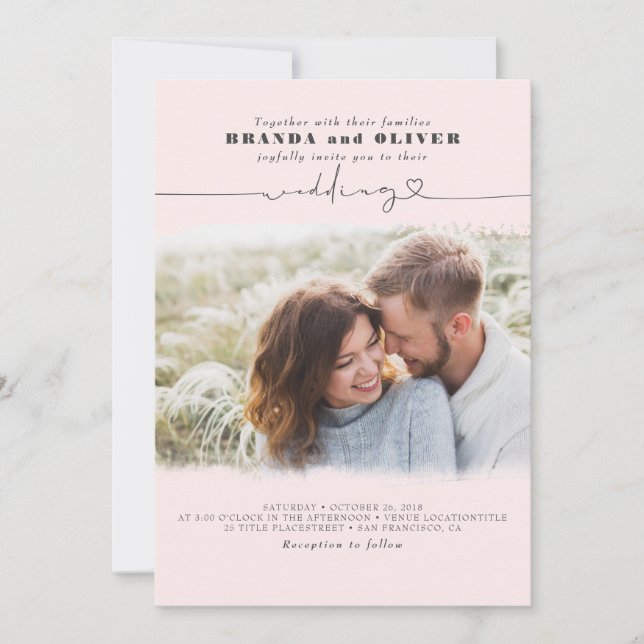 Cute Script Elegant Photo Overlay Pink Wedding Invitation (Front)
