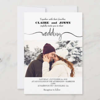 Cute Script Elegant Photo Overlay White Wedding In Invitation