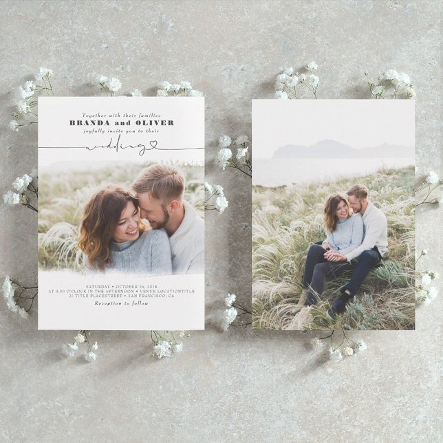 Cute Script Elegant Photo Overlay White Wedding Invitation (Creator Uploaded)