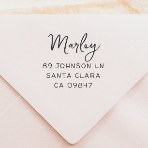 Cute Script Family Name & Address Rubber Stamp