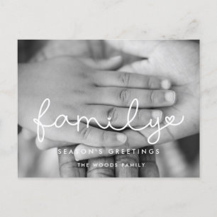 Cute script family photo holiday postcard
