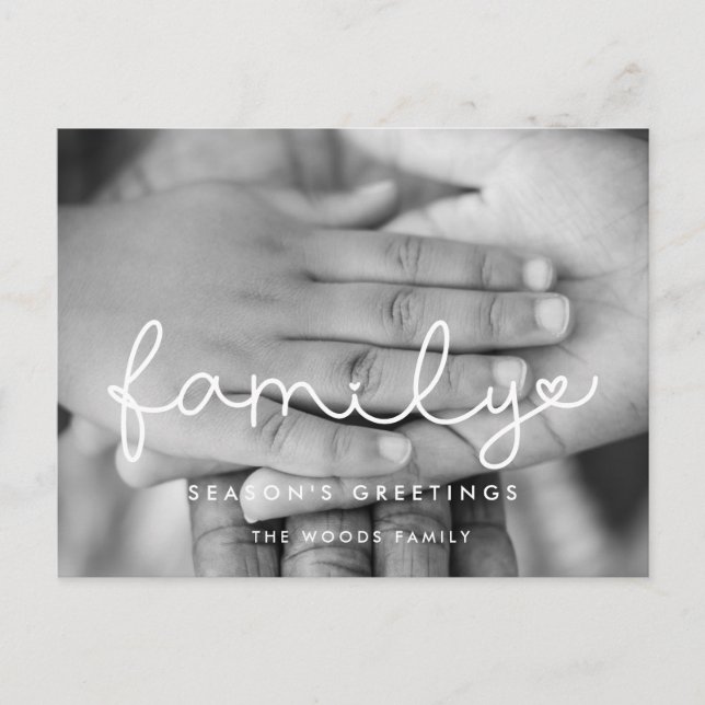 Cute script family photo holiday postcard (Front)