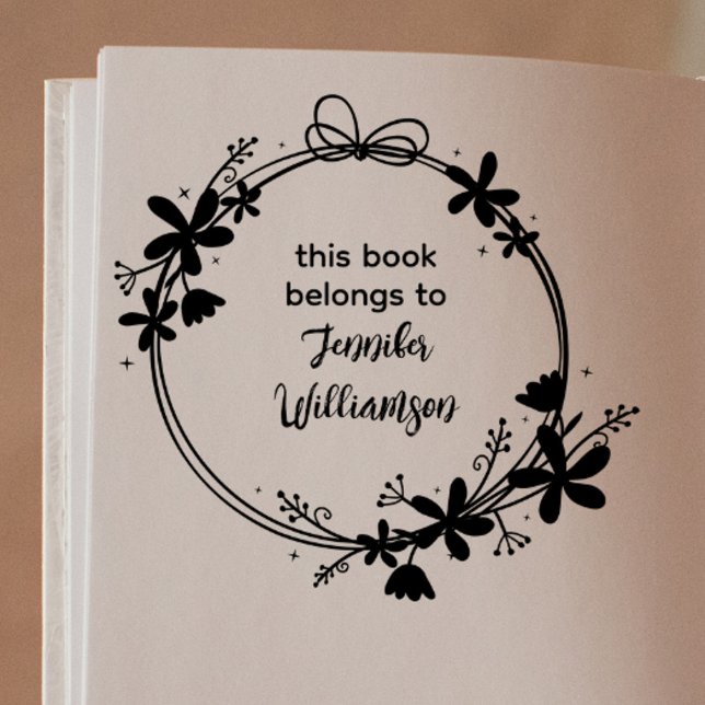 Cute Script Floral Wreath This Book Belongs To  Rubber Stamp (Creator Uploaded)
