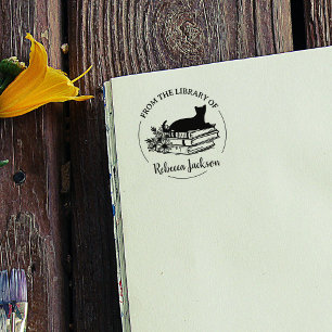 Cute Script From the Library Of, Cat Book Rubber Stamp