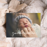 Cute script Godparents proposal photo card<br><div class="desc">Simple and adorable: choose a photo card for your Godparents proposal. Easy to personalize with your baby picture and your custom message for the future Godparents. Fully customizable font and background colors.</div>