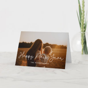 Cute script Happy New Year photo Holiday Card