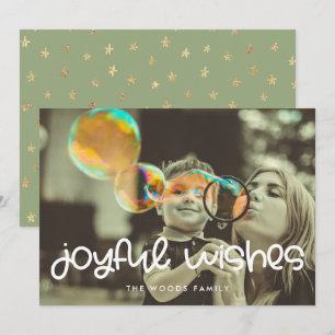 Cute Script Joyful Wishes Family Photo Christmas Holiday Card