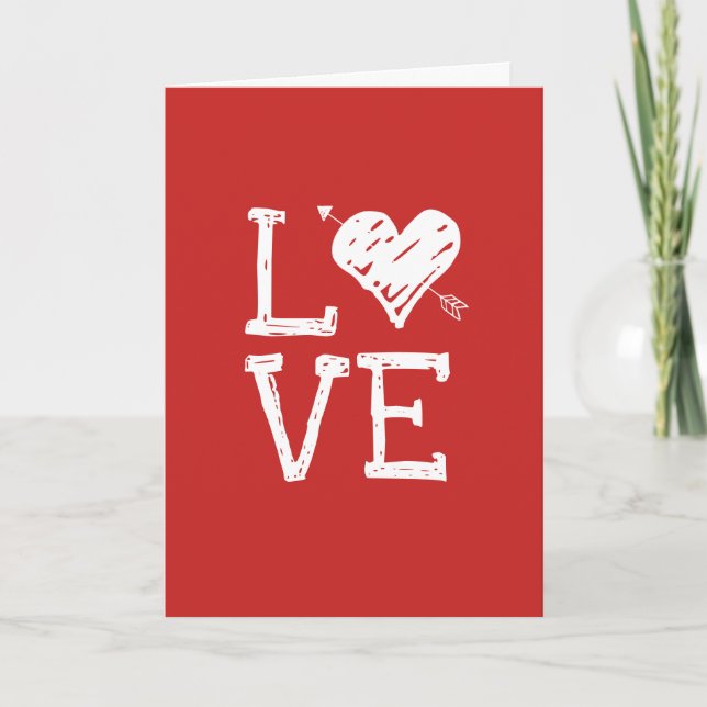 Cute Script Love Red Heart Valentine's Day Card (Front)