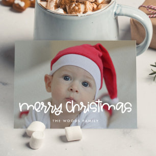 Cute Script Merry Christmas Photo Holiday Card