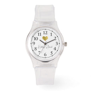 Cute Script Name Gold Heart Monogram Watch