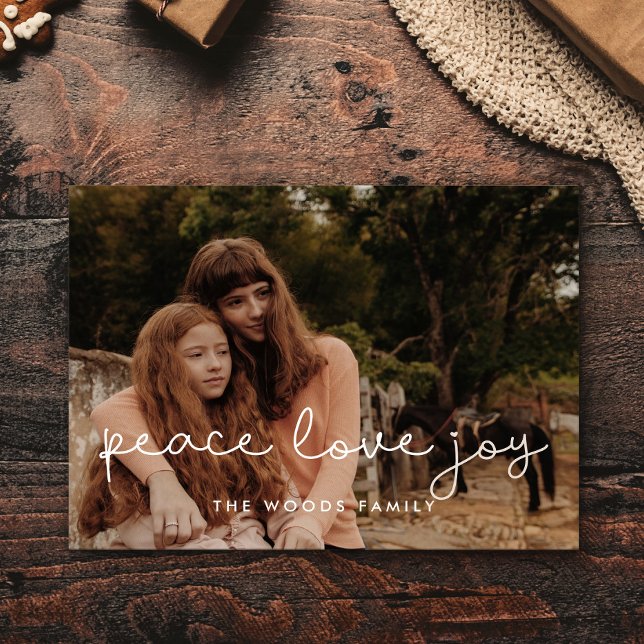 Cute script Peace Love Joy Holiday Postcard (Creator Uploaded)