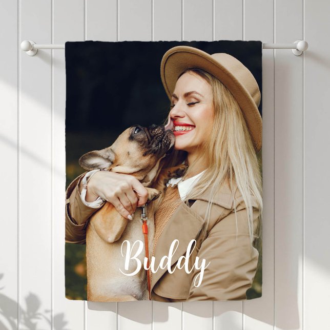 Cute Script Pet Photo Fleece Blanket (Creator Uploaded)