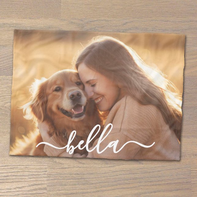 Cute Script Pet Photo Horizontal Fleece Blanket (Creator Uploaded)