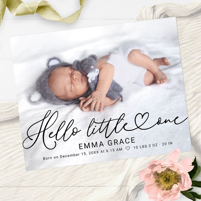 Cute Script Photo Budget Birth Announcement Cards (Creator Uploaded)