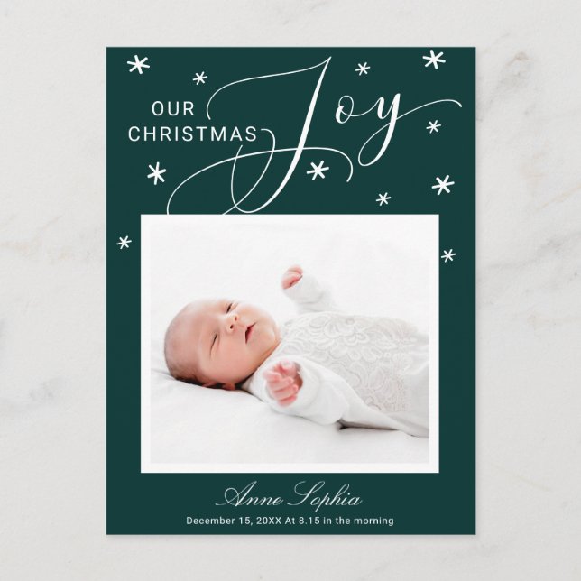 Cute Script Photo Christmas Birth Announcement (Front)