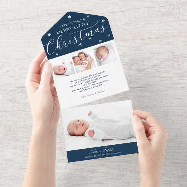 Cute Script Photo Christmas Birth Announcement (Tearaway)