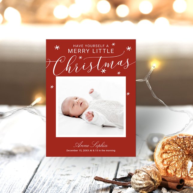 Cute Script Photo Christmas Birth Announcement (Creator Uploaded)