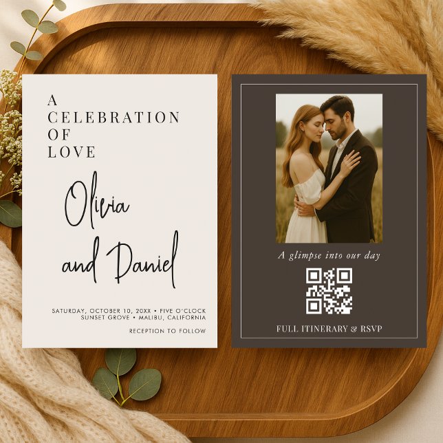 Cute Script Photo QR Code Wedding Invitation (Creator Uploaded)