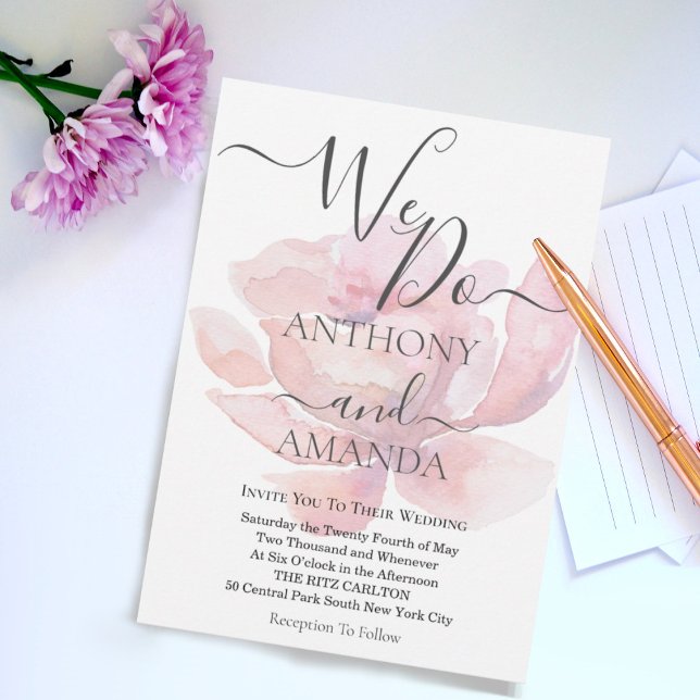 Cute script watercolor rose overlay script invitation (Elegant script watercolor wedding invitation)
