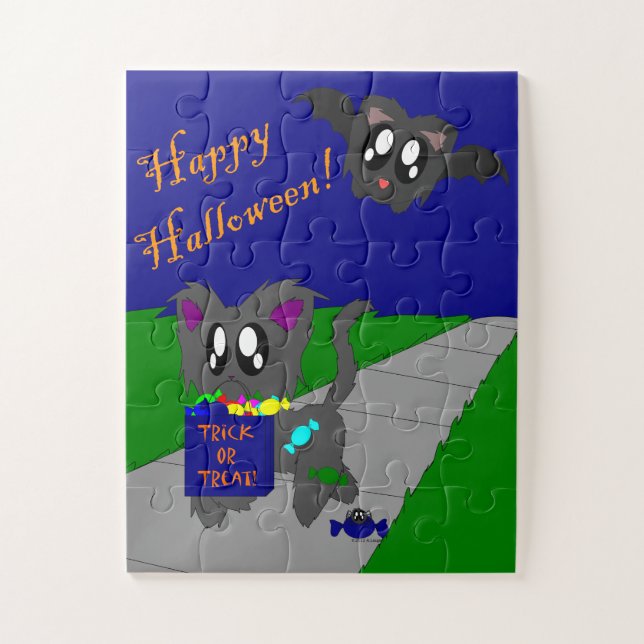 Cute Scruffy Animal Halloween Scene Kids Puzzle (Vertical)