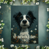 Cute Scruffy Dog and Shamrocks St Patrick's Day