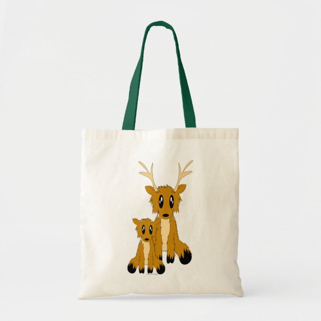 Cute Scruffy Parent and Baby Reindeer Tote Bag (Front)