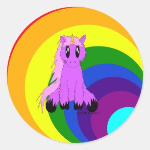Cute Scruffy Unicorn (Pink) Classic Round Sticker